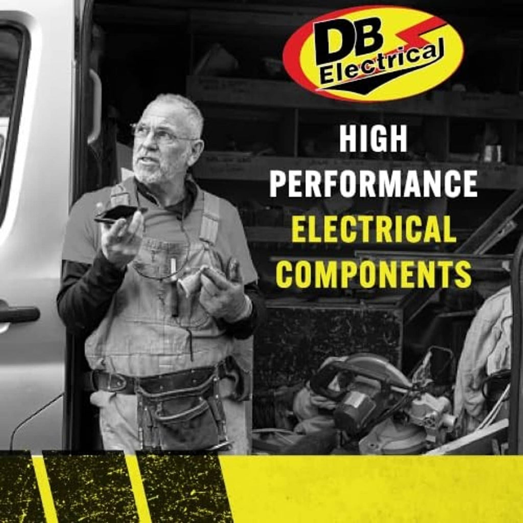 DB Electrical promotional banner with mechanic holding parts beside open vehicle