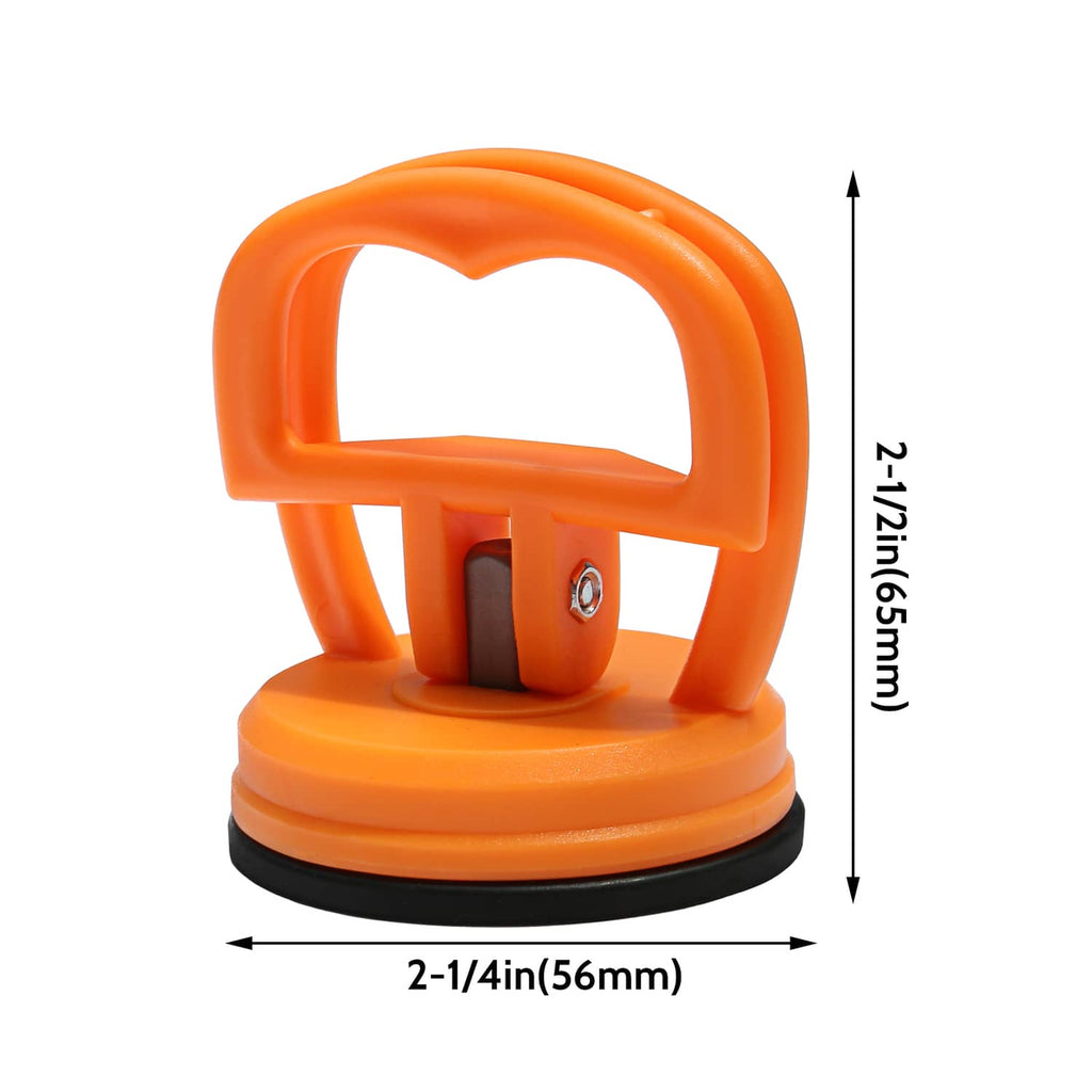 Orange suction cup dent puller with molded grip and black suction pad base