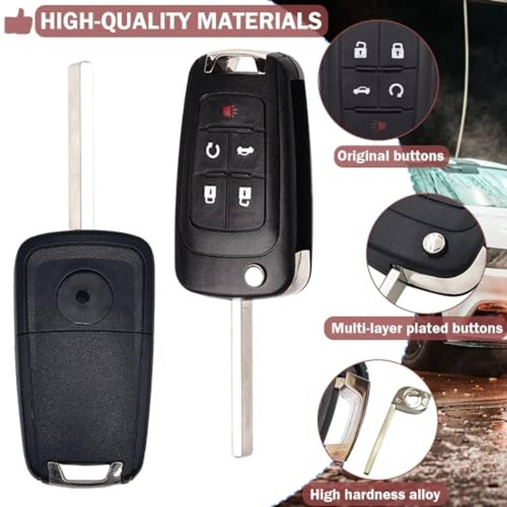 Black key fob replacement shell with multi-layer plated buttons, keyring, and alloy key blade