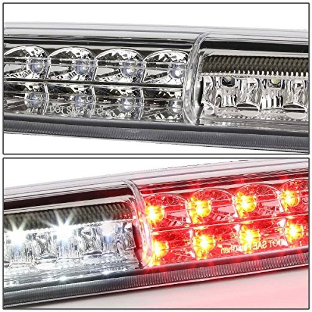 Chrome LED third brake light with clear lens and red illuminated LED section