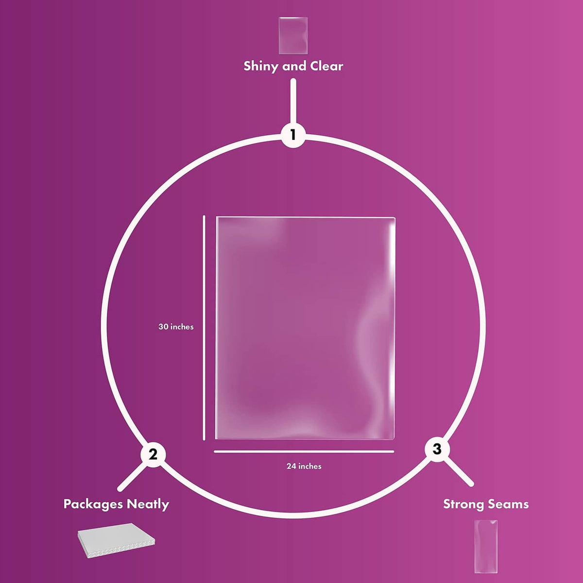 Clear shrink wrap basket bag sizing diagram with 30 in height and 24 in width