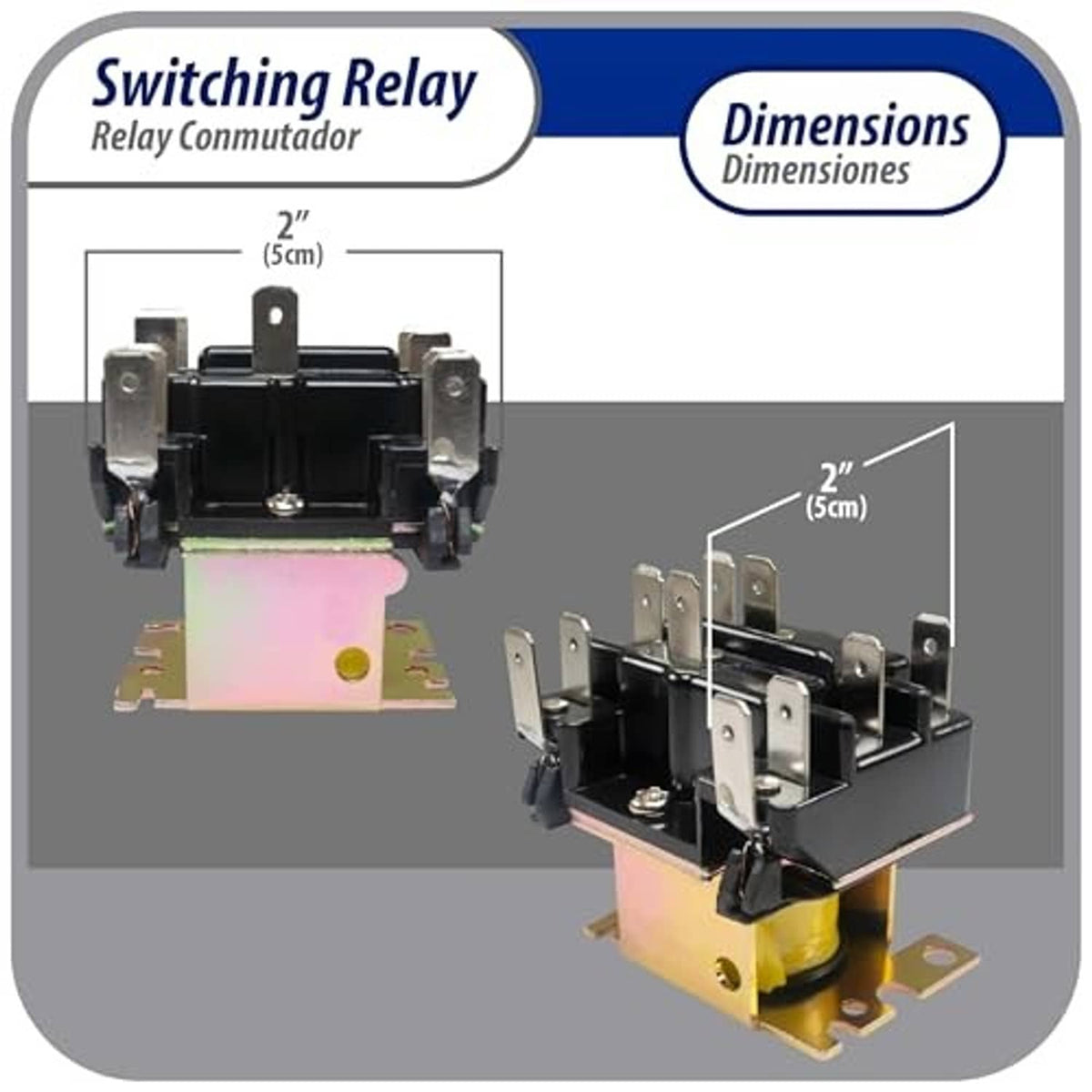 General-purpose switching relay with visible mounting tabs and contact assembly