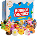 Assorted rubber duck toy display box with many colorful bath ducks for play and gifting