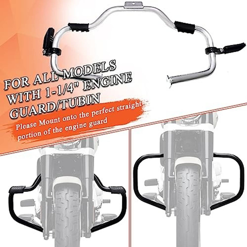 Gloss black adjustable footpegs with clamp bracket for engine-guard mounting