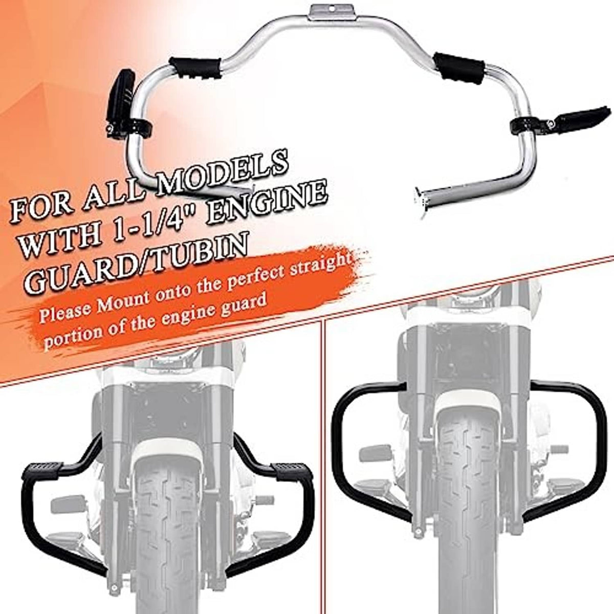 Gloss black adjustable footpegs with clamp bracket for engine-guard mounting