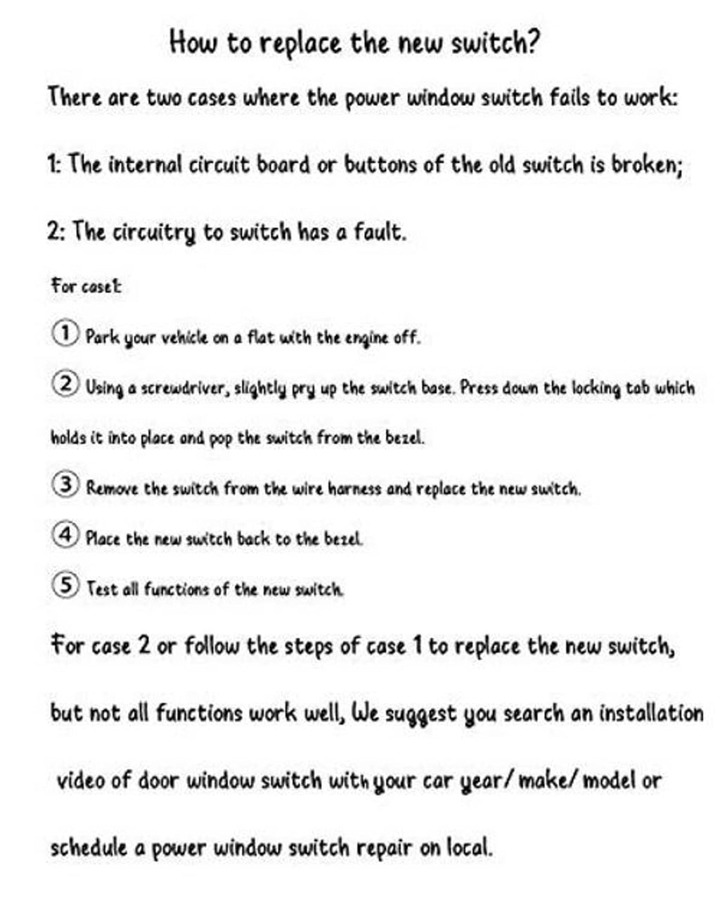 Window switch replacement instructions with numbered steps