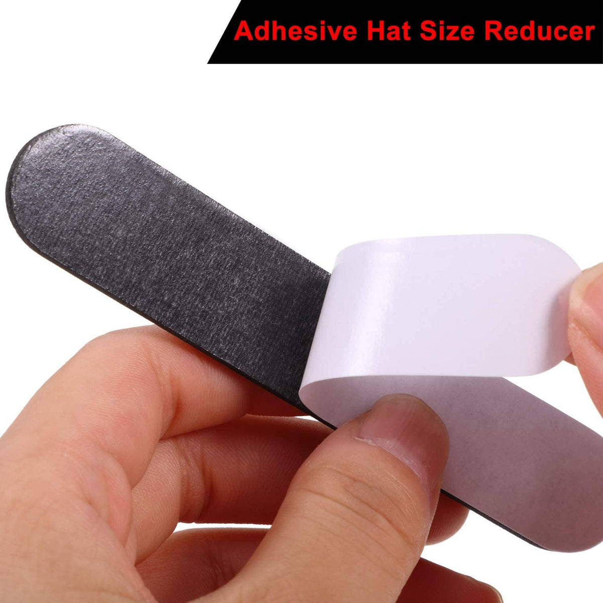 Hat size reducer adhesive foam pad, black strip with removable backing