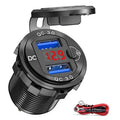 Dual USB car charger with QC 3.0 ports and digital voltage display, black body