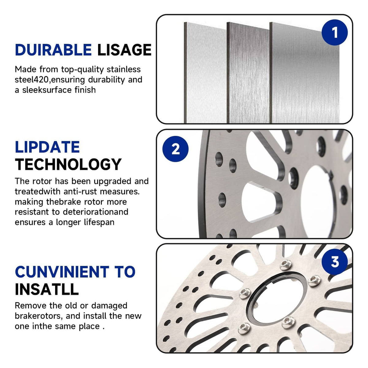 Brake rotor with anti-rust finish; montage shows mounting bolts and metal ring
