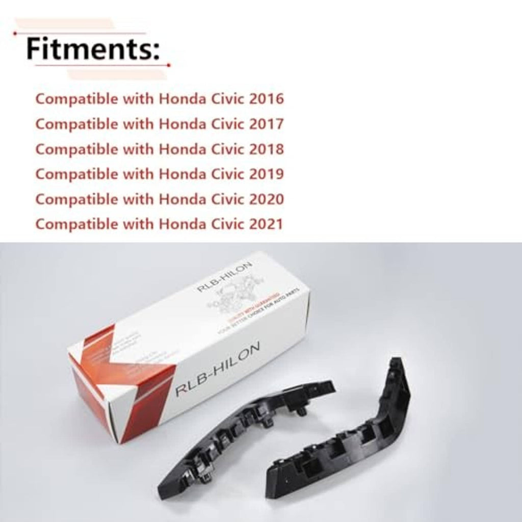Front bumper brackets with mounting clips, black plastic, set of two pieces