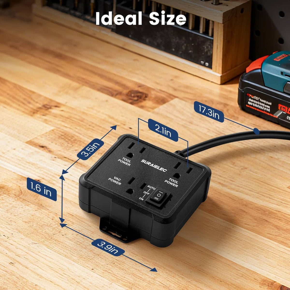 Compact SURAIELEC vacuum switch with dual tool power outlets, black body