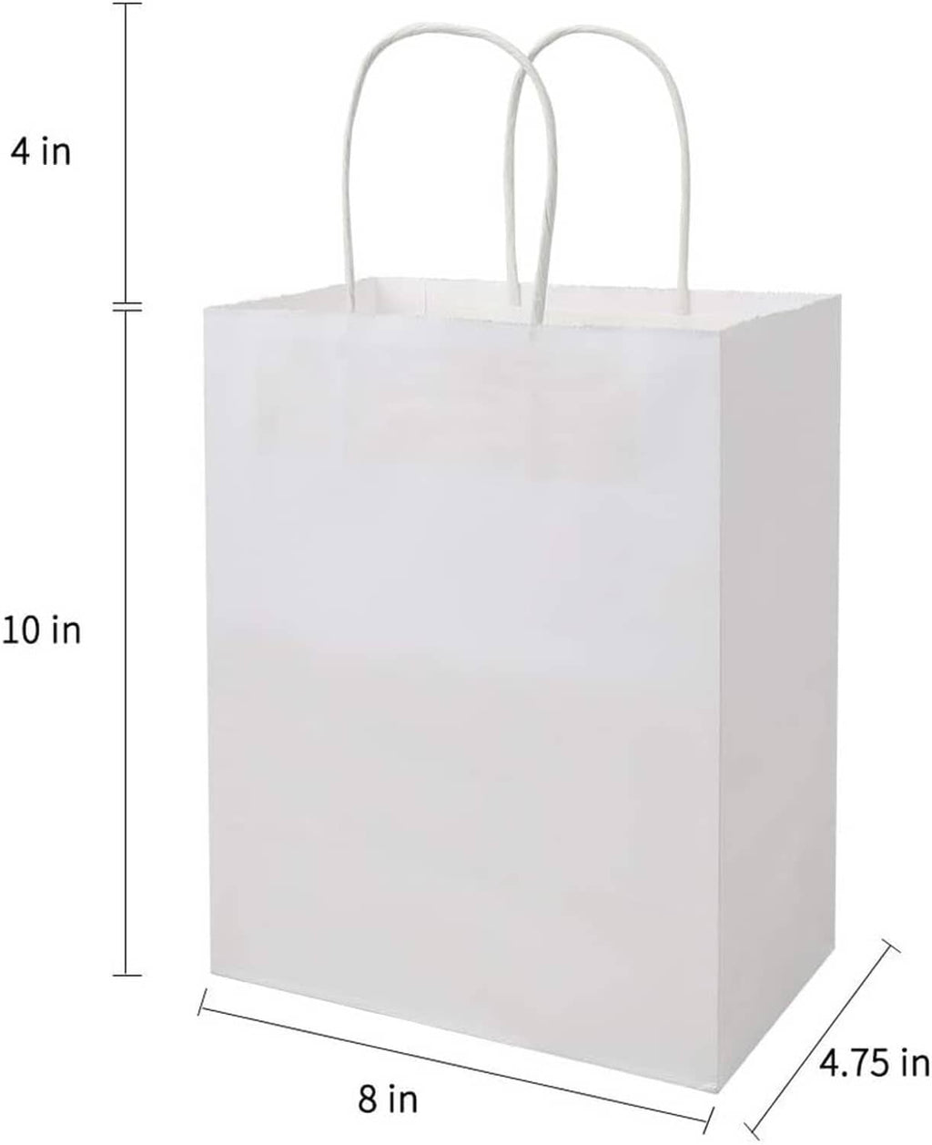 White kraft paper bag with handles, 8 x 4.75 x 10 in size