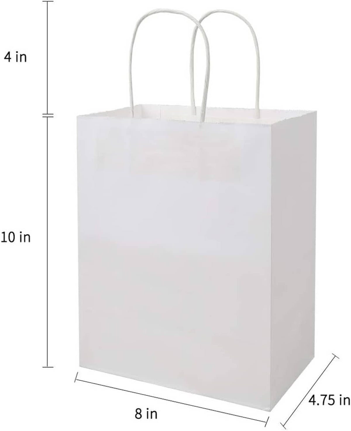 White kraft paper bag with handles, 8 x 4.75 x 10 in size