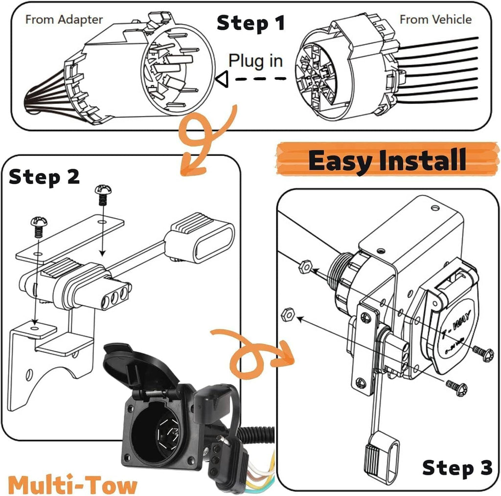 Trailer wiring harness installation instructions showing plug-in and mounting steps