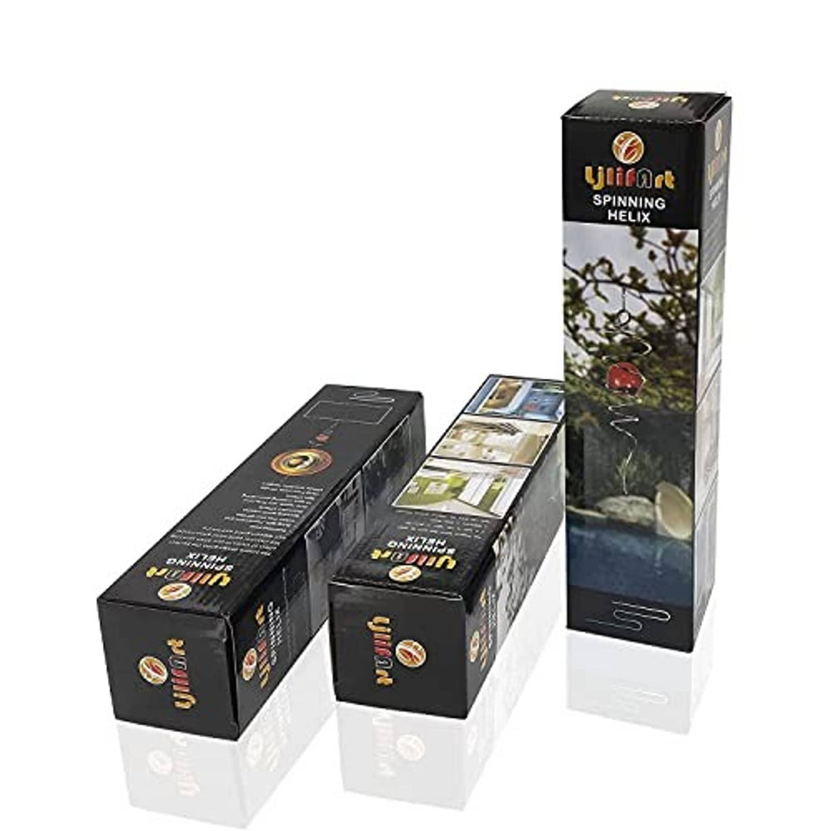 Retail boxes for spiral helix gazing ball wind spinner with iridescent ball