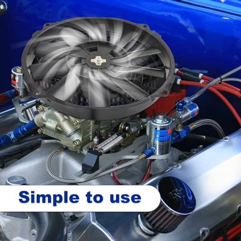 Black 7-inch electric radiator cooling fan mounted on engine bay with wiring