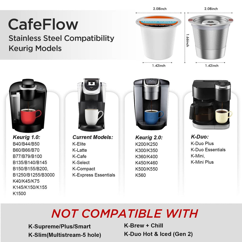Stainless steel k-cup filter cups, silver, top and side views shown