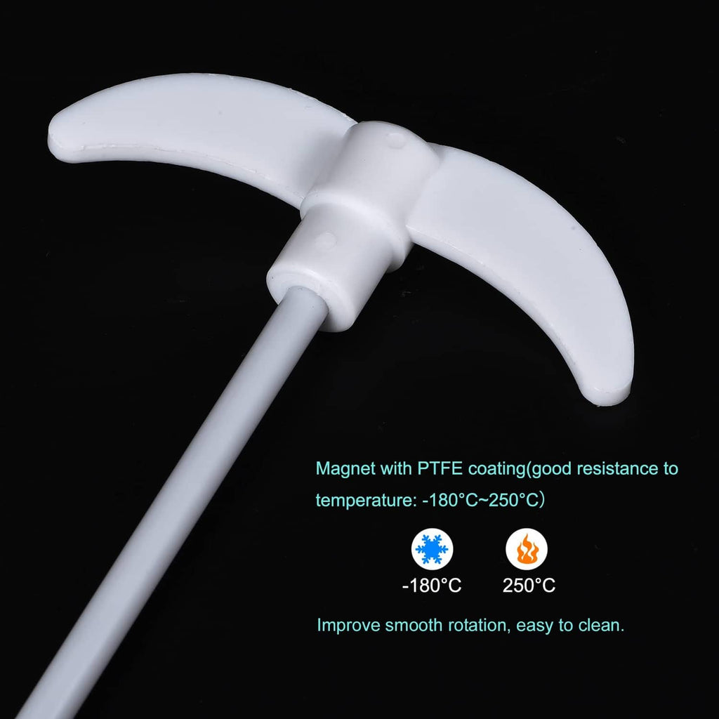 White magnetic stirring rod with curved paddle head and PTFE-coated shaft
