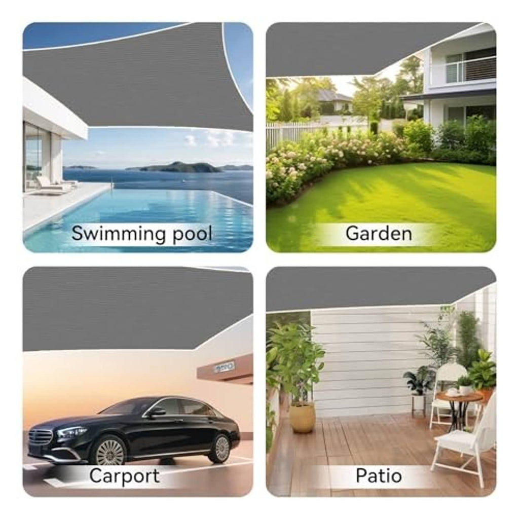 Gray sun shade cloth panels shown for outdoor cover use