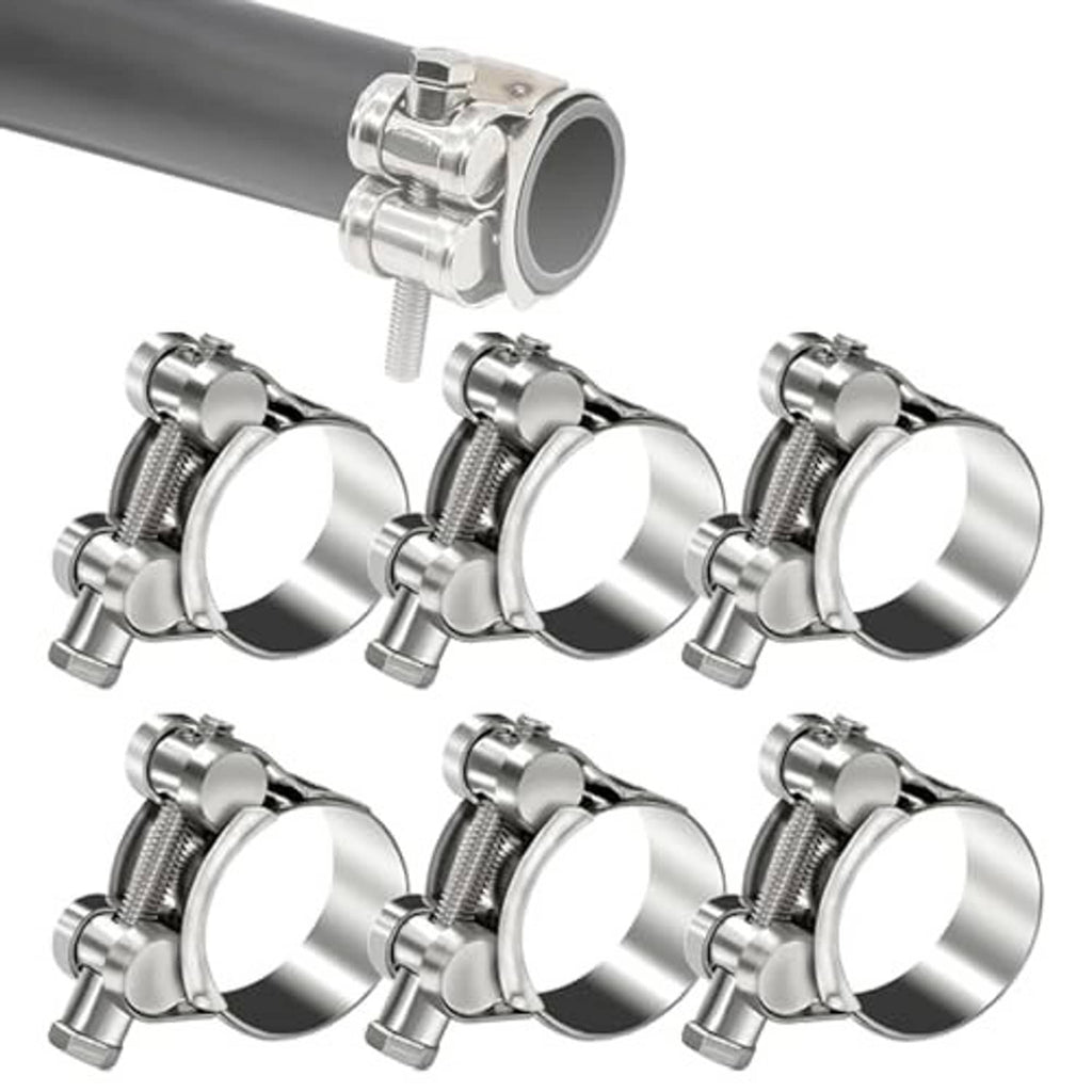 Stainless steel T-bolt hose clamps set, multiple clamps shown