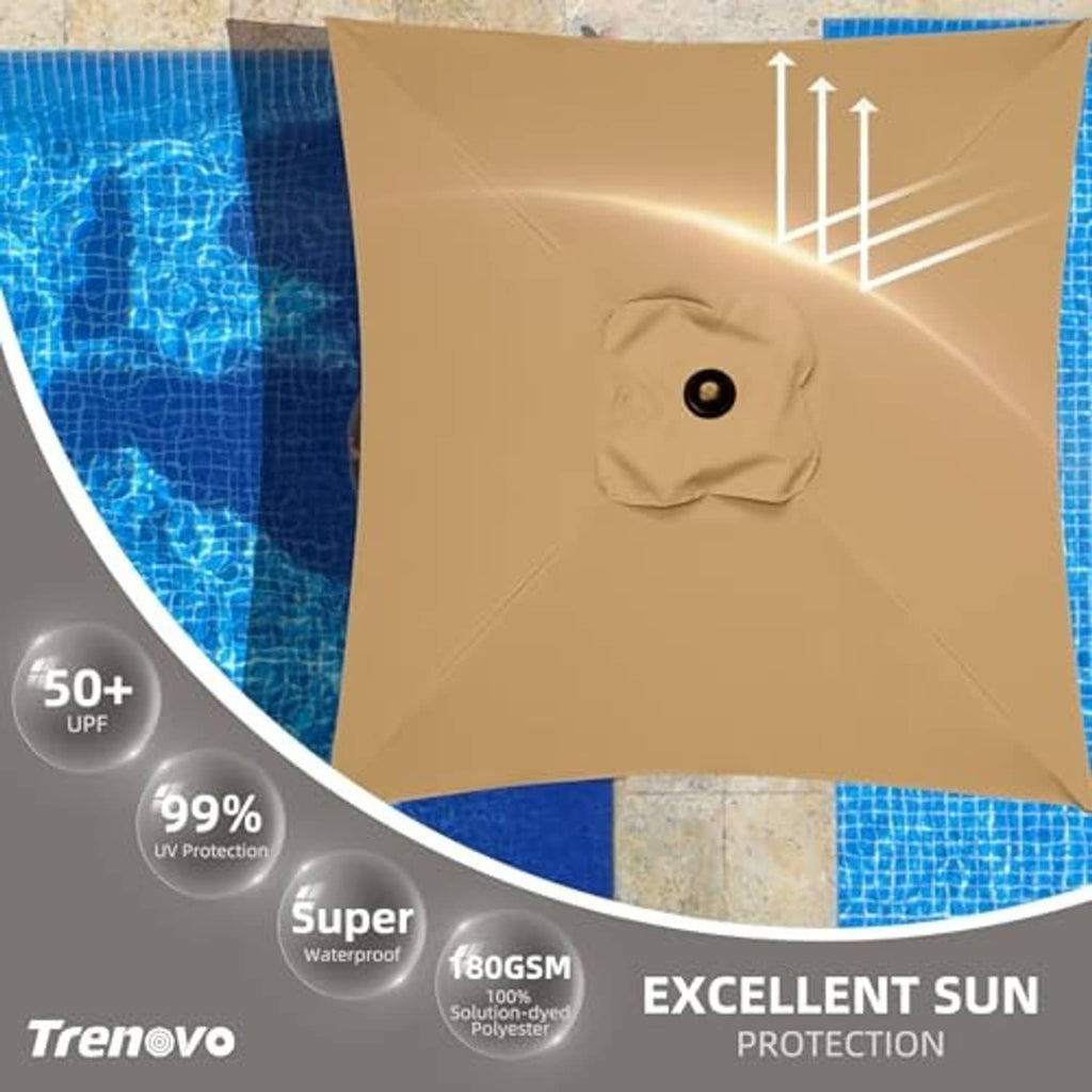 Tan mini square patio umbrella canopy with water-repellent fabric surface