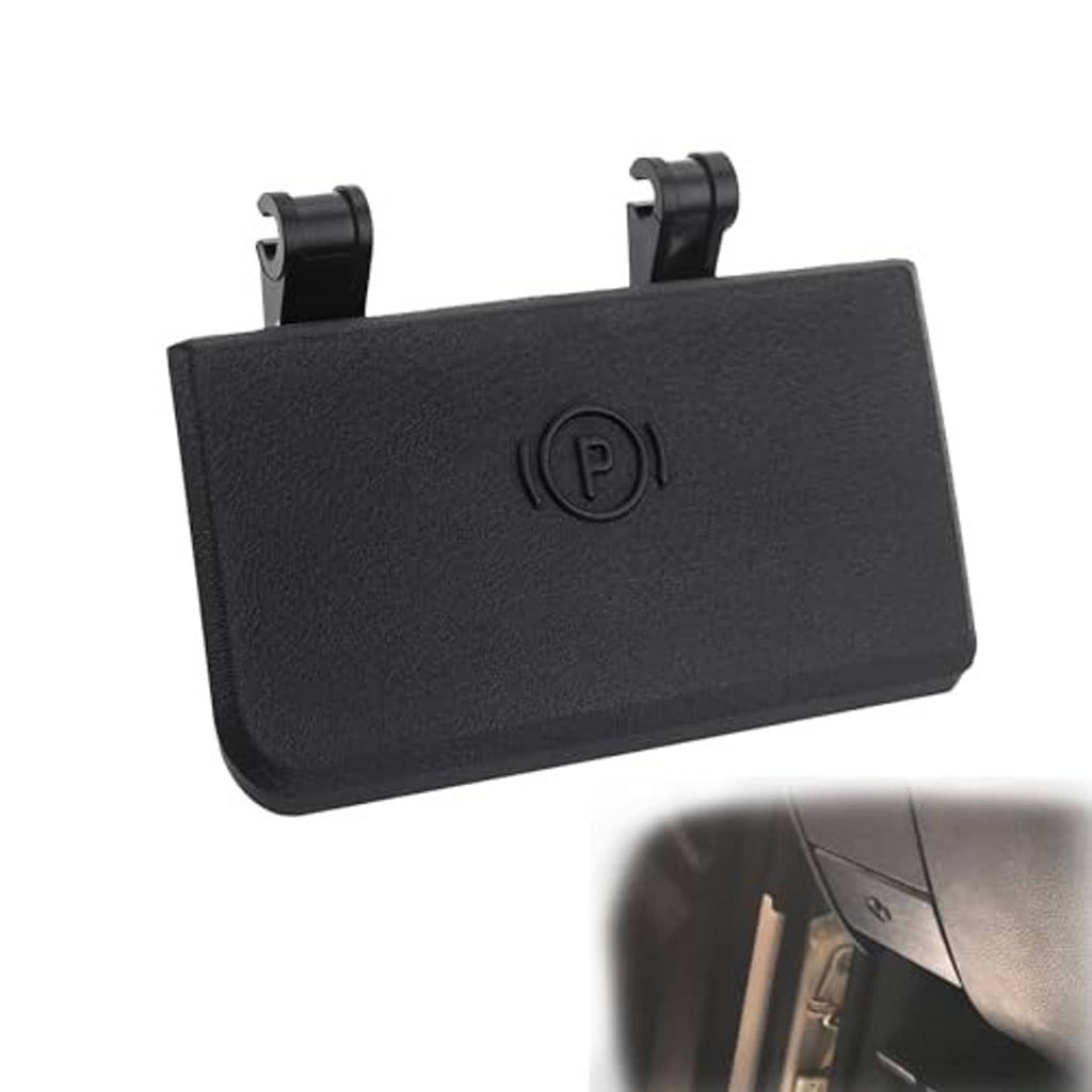 Black parking brake release handle cover with 'P' parking symbol, matte finish