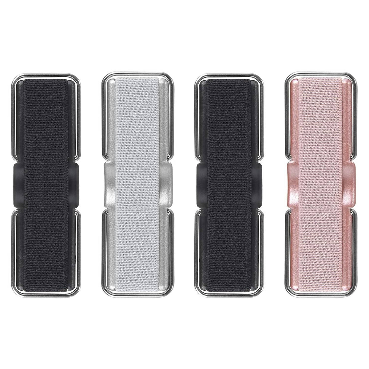 Set of 4 phone straps with elastic finger grips in black, white, and pink colors