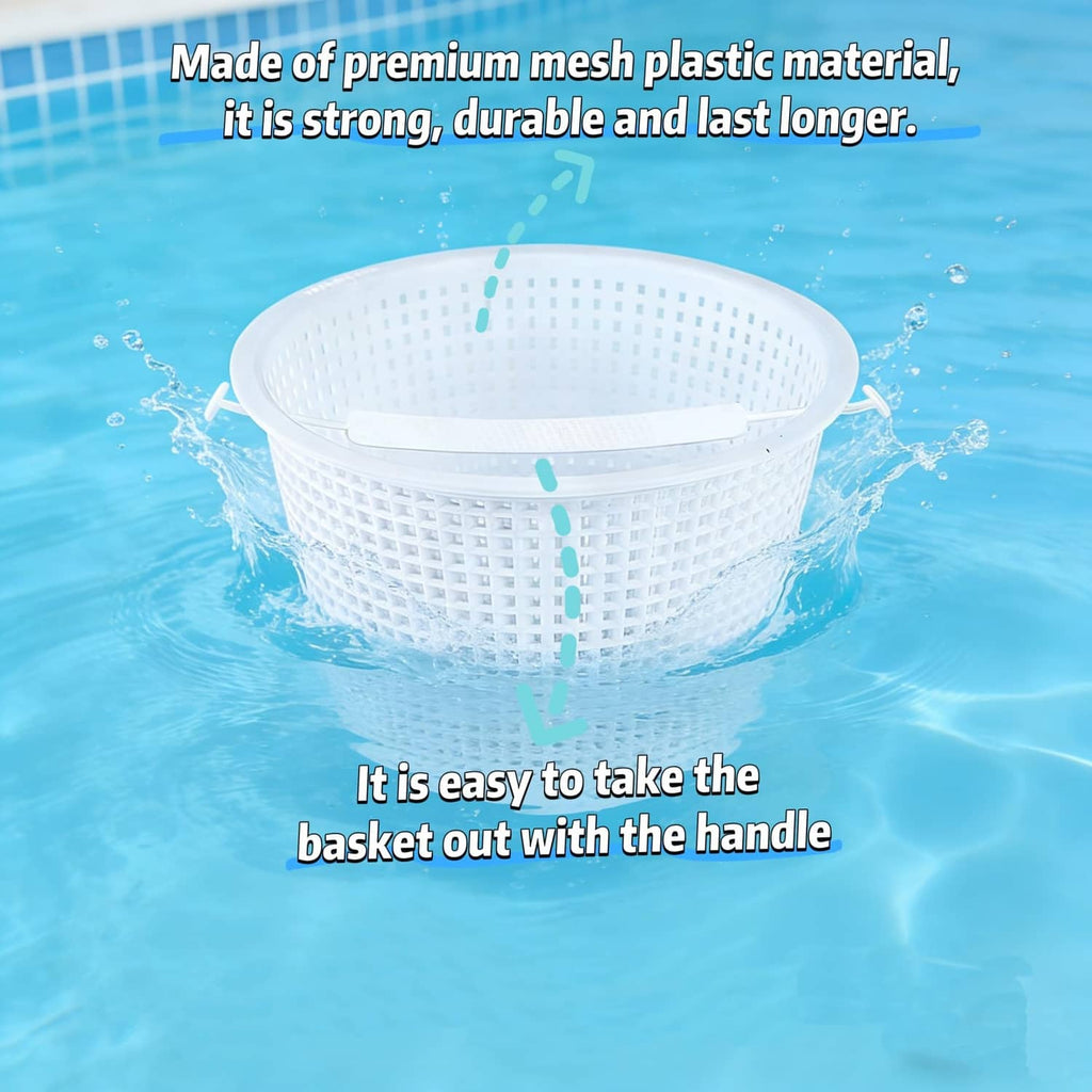 White pool skimmer basket with handle, mesh basket design for skimming debris