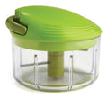 Green manual food chopper with clear 2-cup container and snap-on pull lid