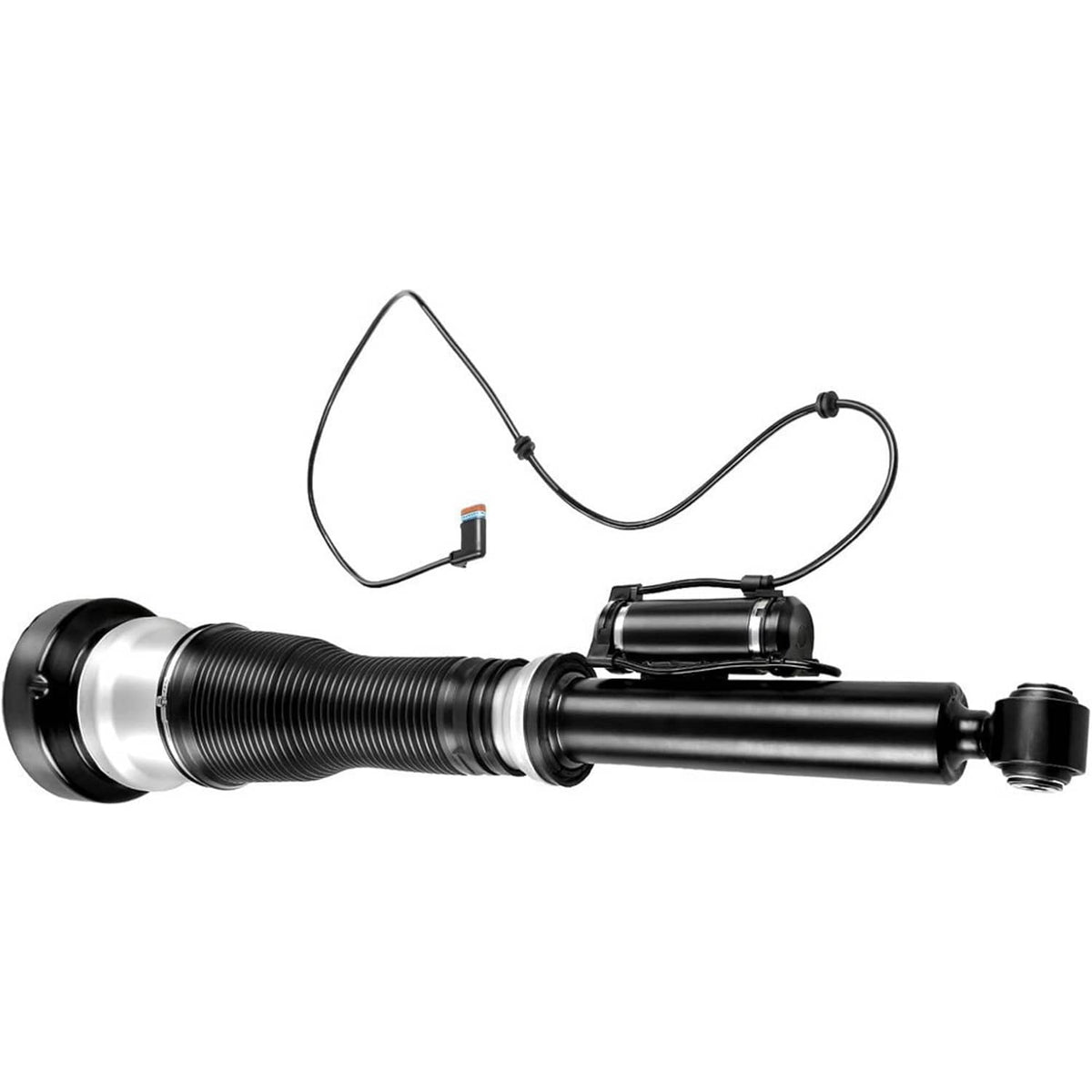 Rear air suspension strut assembly with air spring and shock body, black and silver