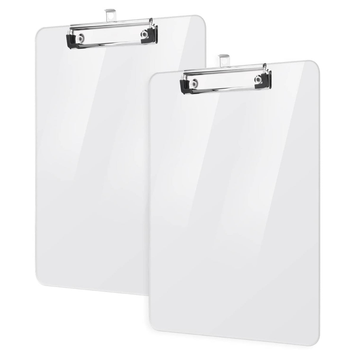 Clear A4 acrylic clipboard with metal clip, rounded corners, two-pack