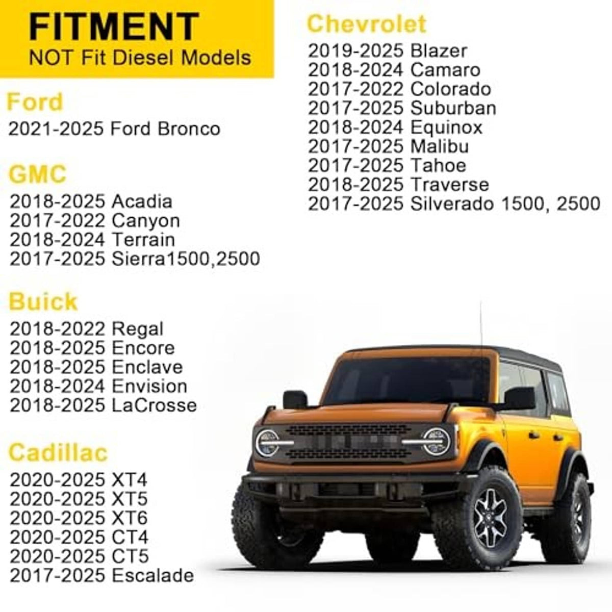 Compatibility chart graphic with off-road SUV pictured