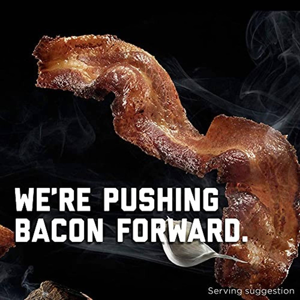 Thick cut cooked bacon strips with light smoke effect, dark glazed bacon surface