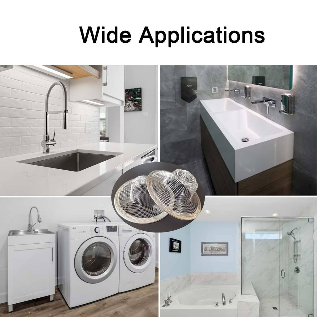 Round stainless mesh drain strainers for sinks and tubs, fine grid baskets, silver