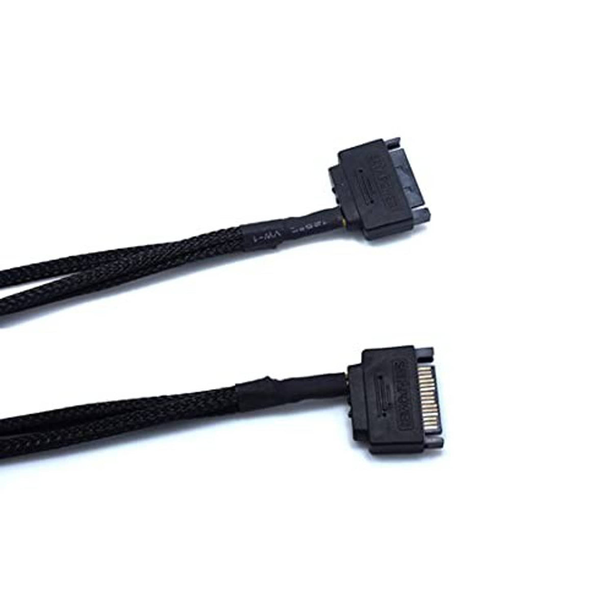 SATA to 3/4-pin fan adapter cable ends, showing black connector plugs
