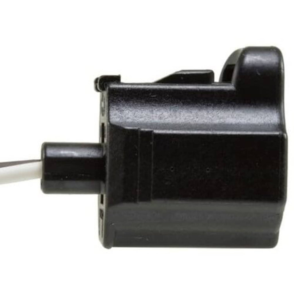 Compact black wiring connector with side tab and two-wire pigtail leads