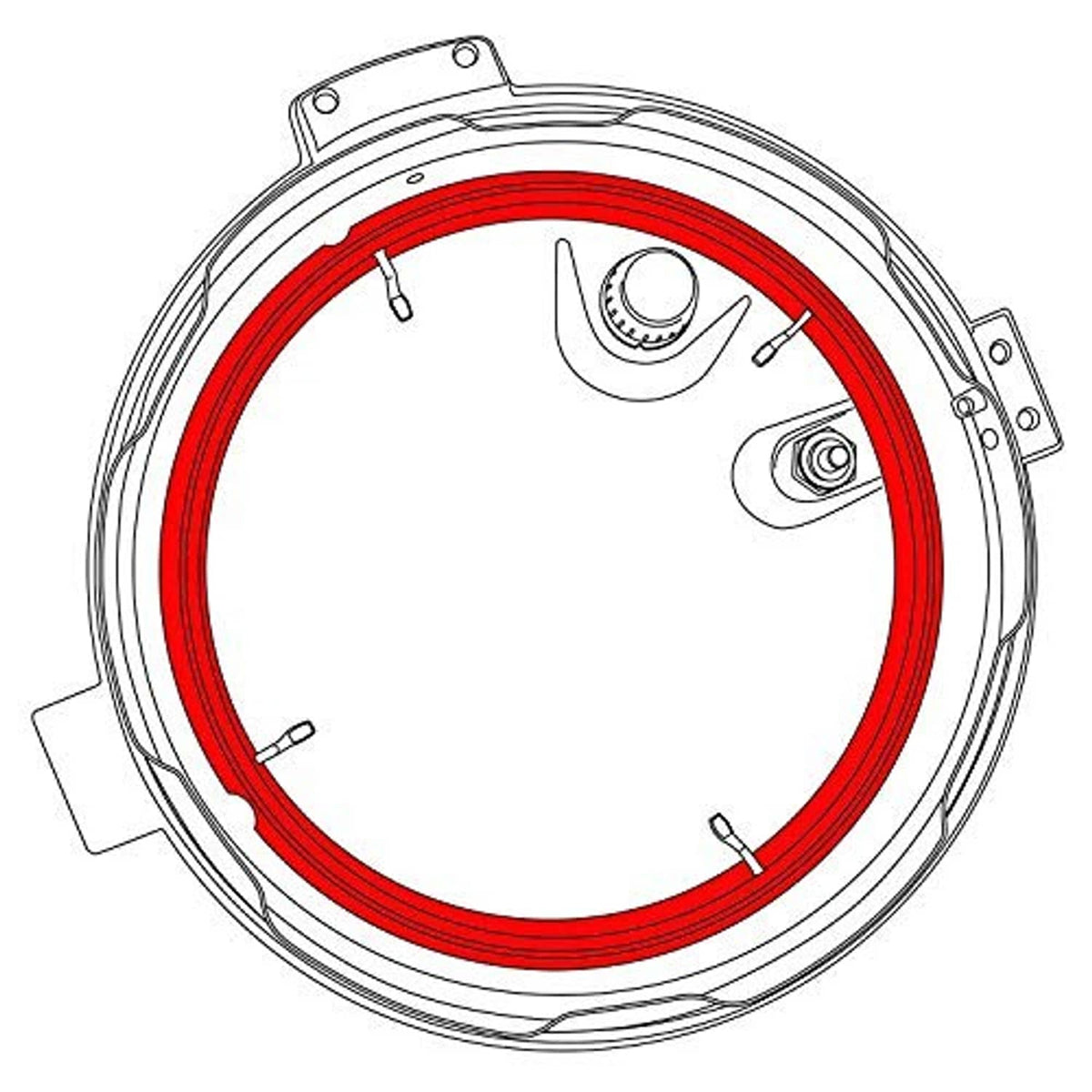 Replacement gasket for lid, shown as circular rubber seal diagram with red ring