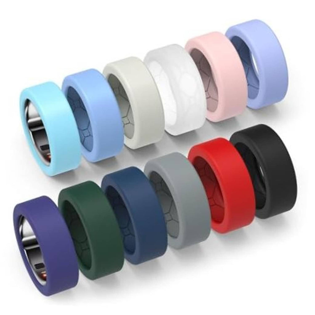 Multicolor silicone ring covers set with multiple loop designs in blue, white, red, black