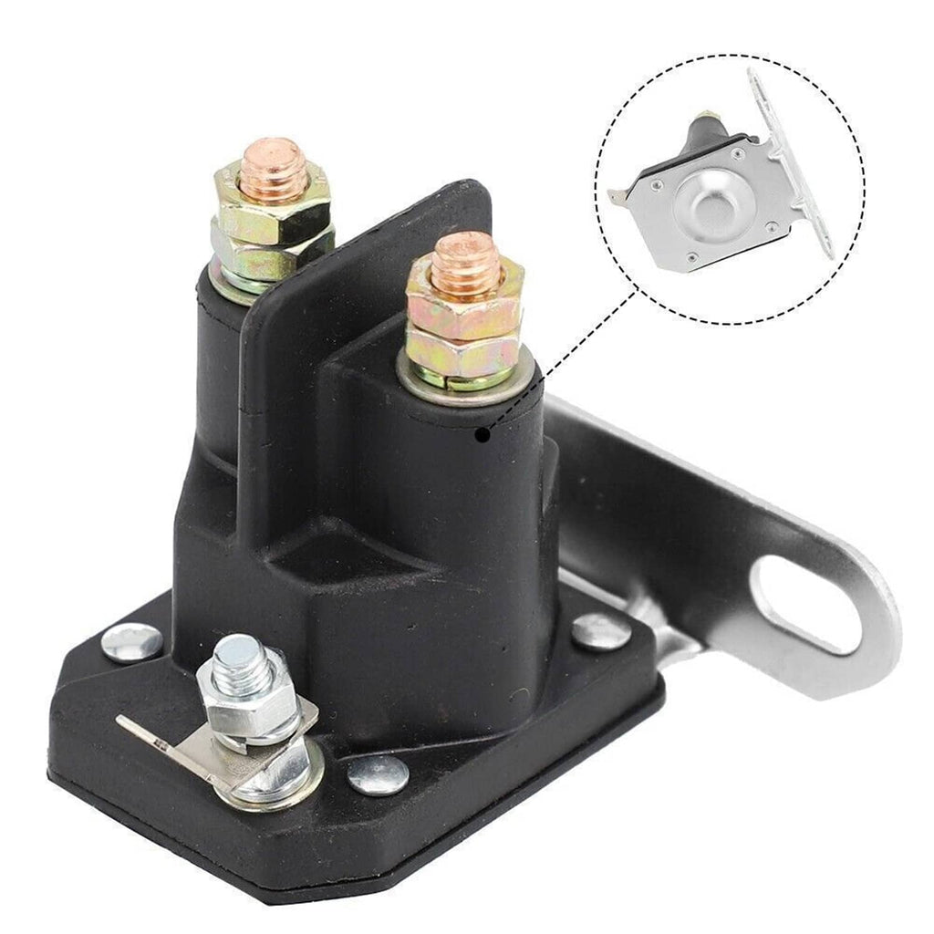 Black starter solenoid with metal bracket, copper terminals, and side metal lever