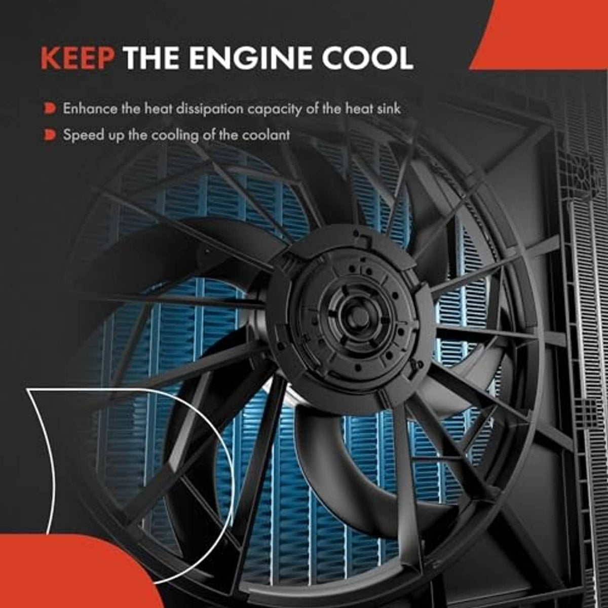 Radiator cooling fan assembly airflow through radiator core graphic