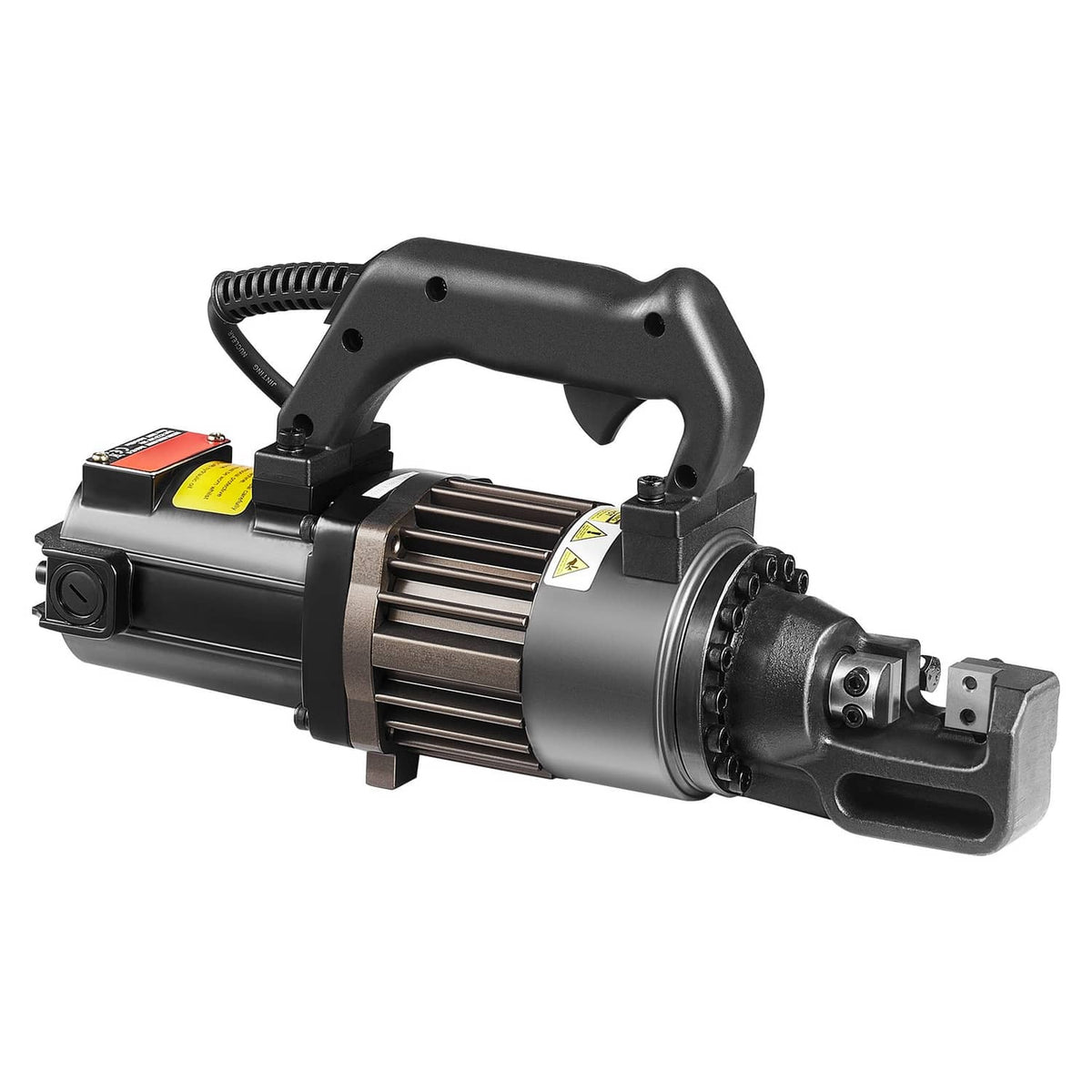 Electric hydraulic rebar cutter with side handle, front clamp, and cutting head