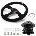 14-inch racing suede steering wheel with horn button and quick-release kit