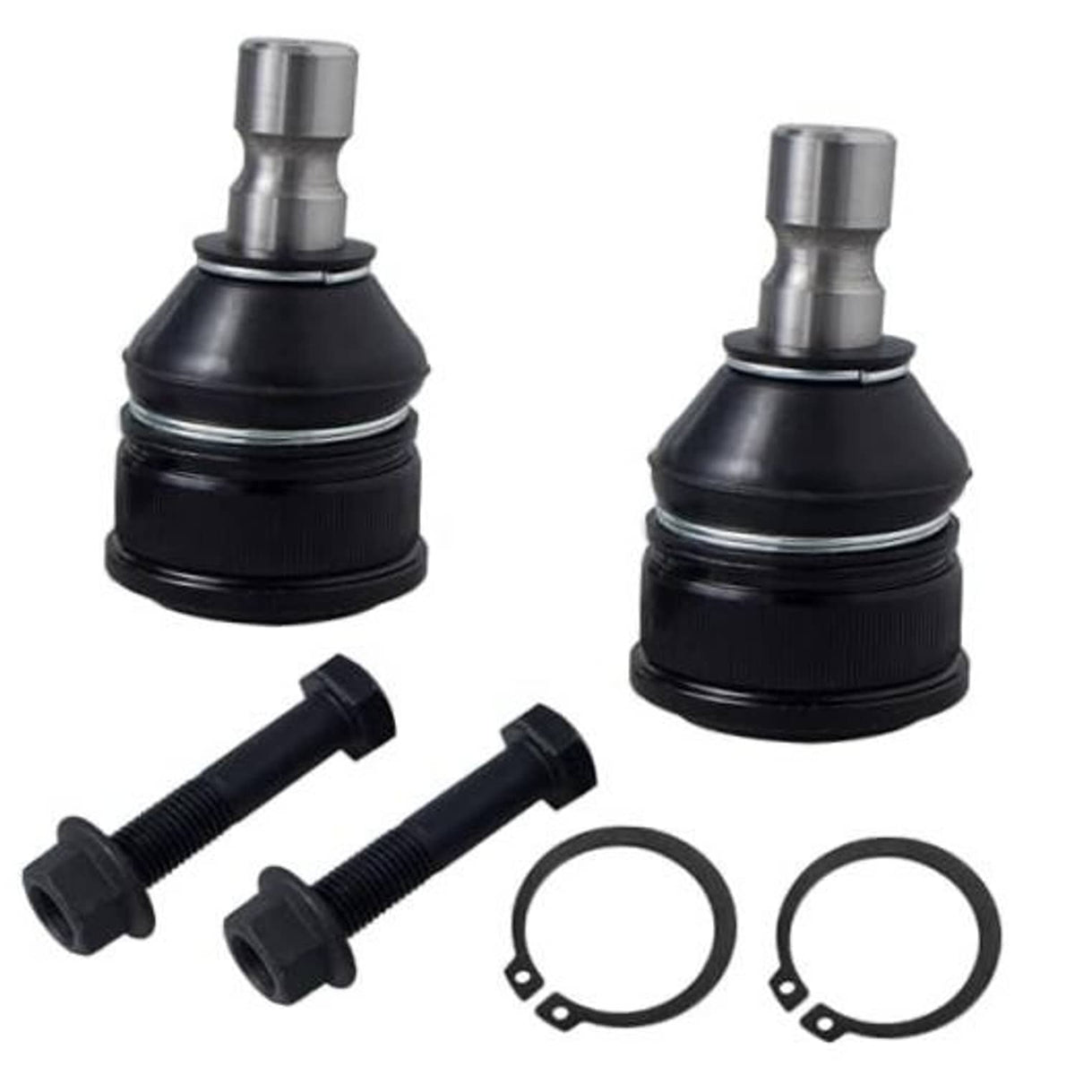 Front upper ball joints set with black rubber boots and metal studs, includes 2 units