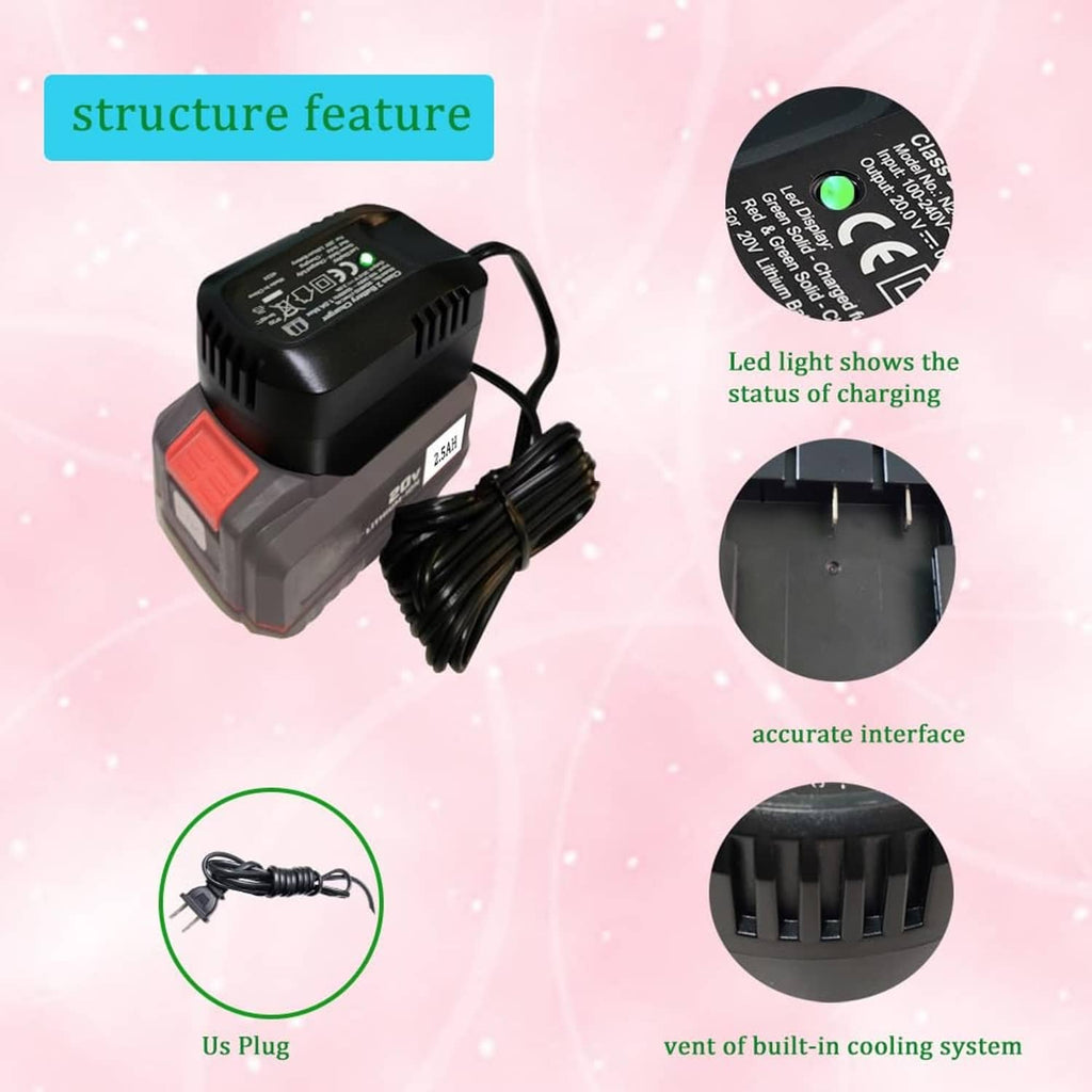 Black battery charger with cooling vents and attached power cable