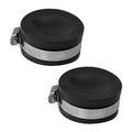 2-pack PVC pipe end caps with black tops, silver band, and metal clamp bolts