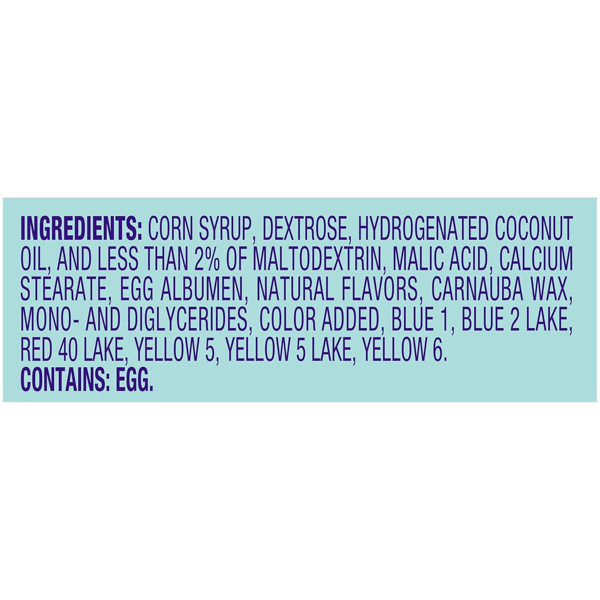 Hard candy bag ingredient panel with ingredient list text