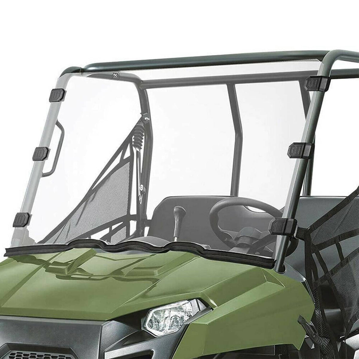 UTV full windshield windscreen panel with side supports on UTV roll frame