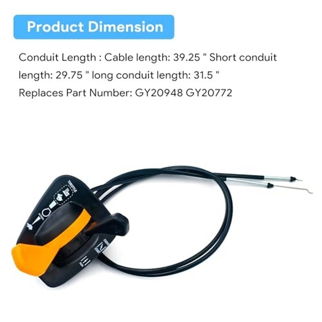 Throttle/choke cable with orange-and-black switch module and black conduit lines