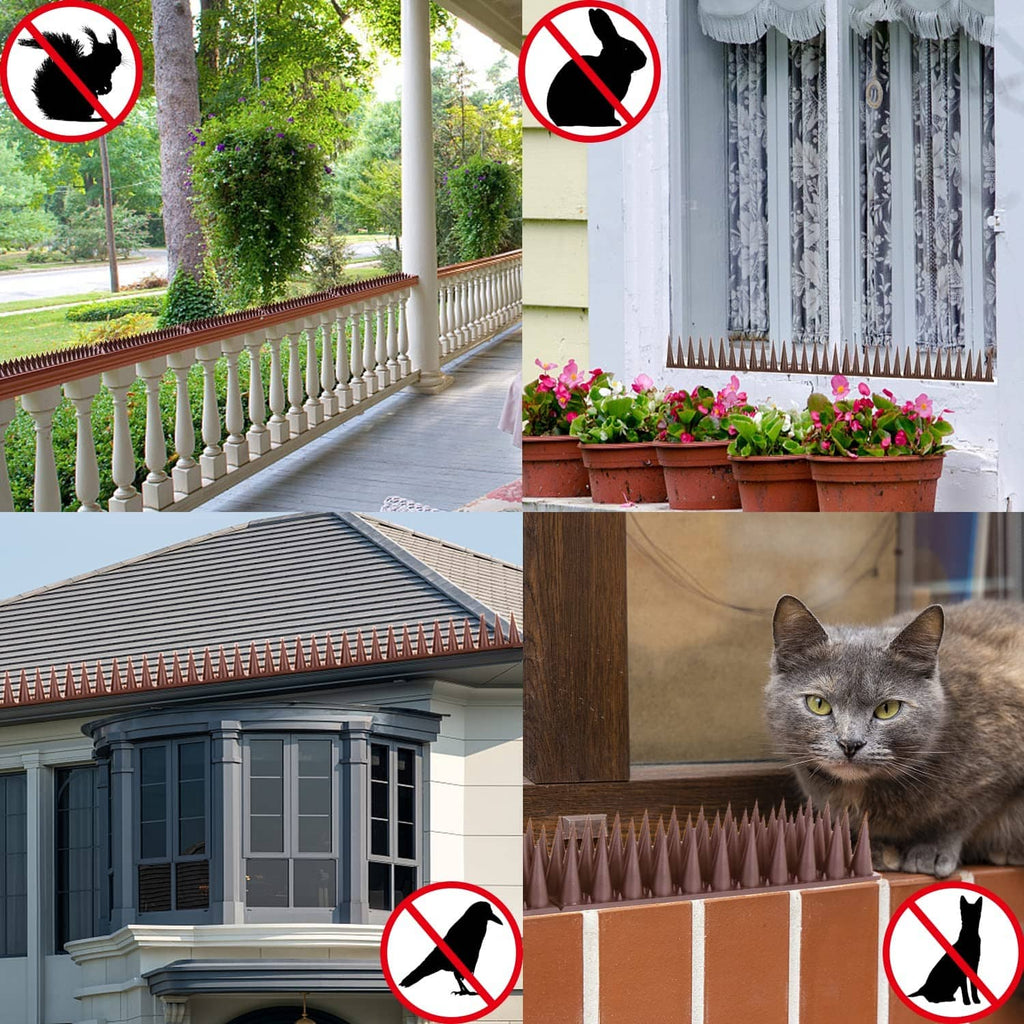 Brown spike strip installed along ledges to deter birds and cats