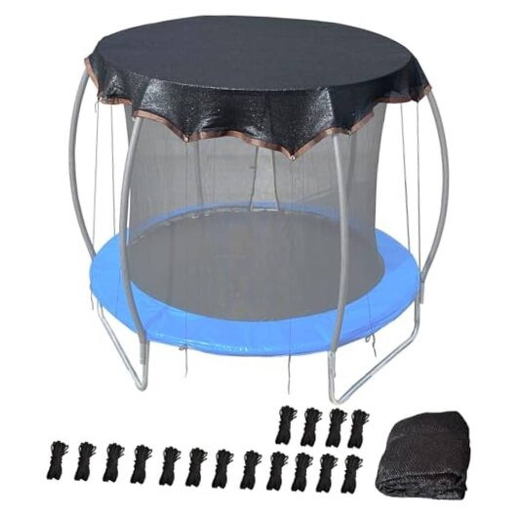14ft round trampoline shade cover, dark mesh canopy with attachment ties and storage bag